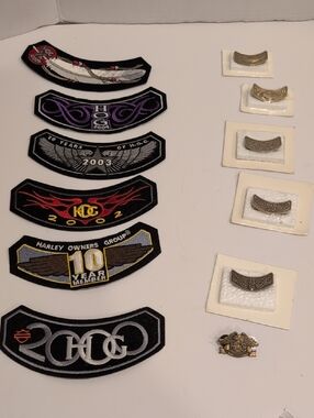 Harley-Davidson Black, Red, Purple, Gold Patch and Pin Lot